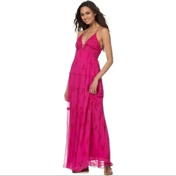 Ba&sh Masha Chiffon Printed Maxi Dress Pink Large - Picture 8 of 16